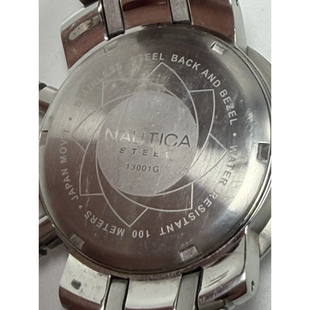 Nautica Steel Wind 2000 13001G New Battery Mens Diver Watch 39MM 6.5
